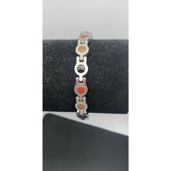 Stainless Steel Reversible Clear Rhinestone Colored Stone Tennis Style Bracelet - Picture 3 of 7